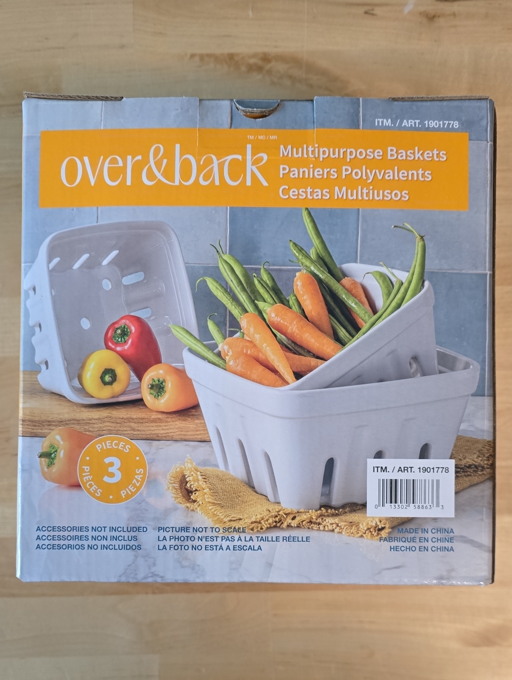 NEW over&back Stoneware 3 Piece Set Multipurpose Berry & Veg Baskets - White